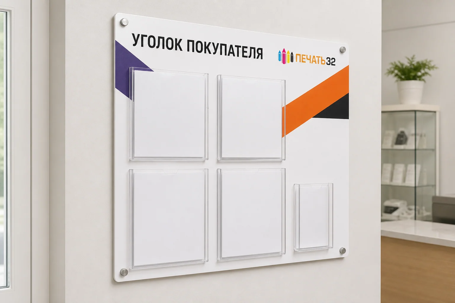 Уголок покупателя из ПВХ с прозрачными карманами
