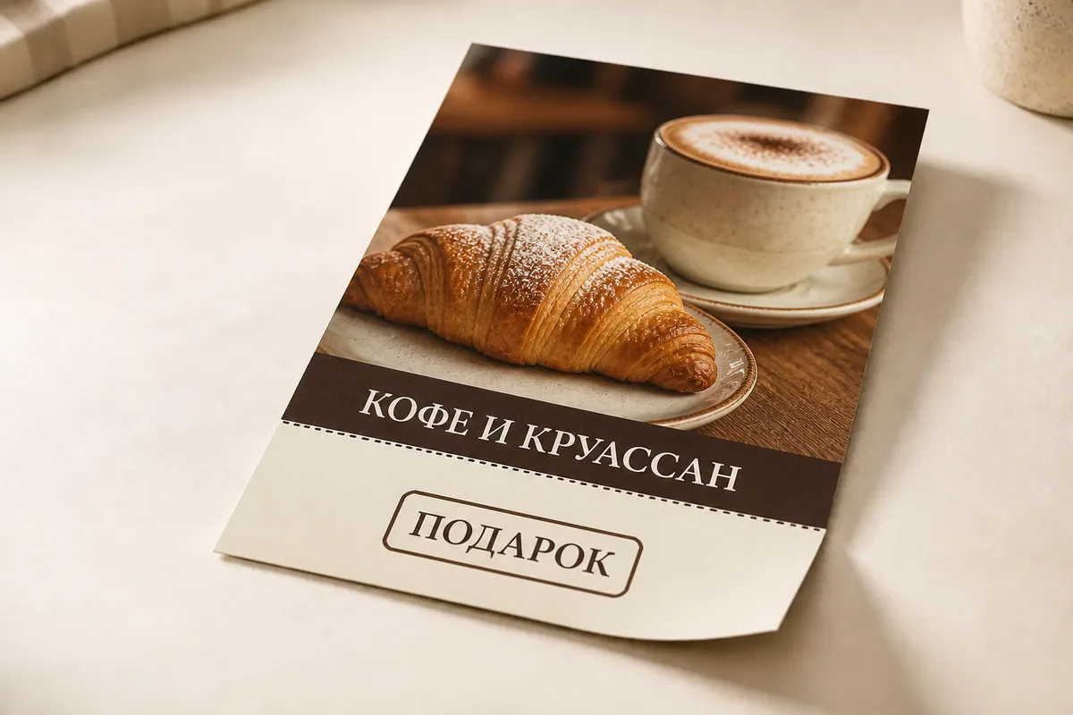 Листовка кафе формата A5 с профессиональной перфорацией и отрывным купоном